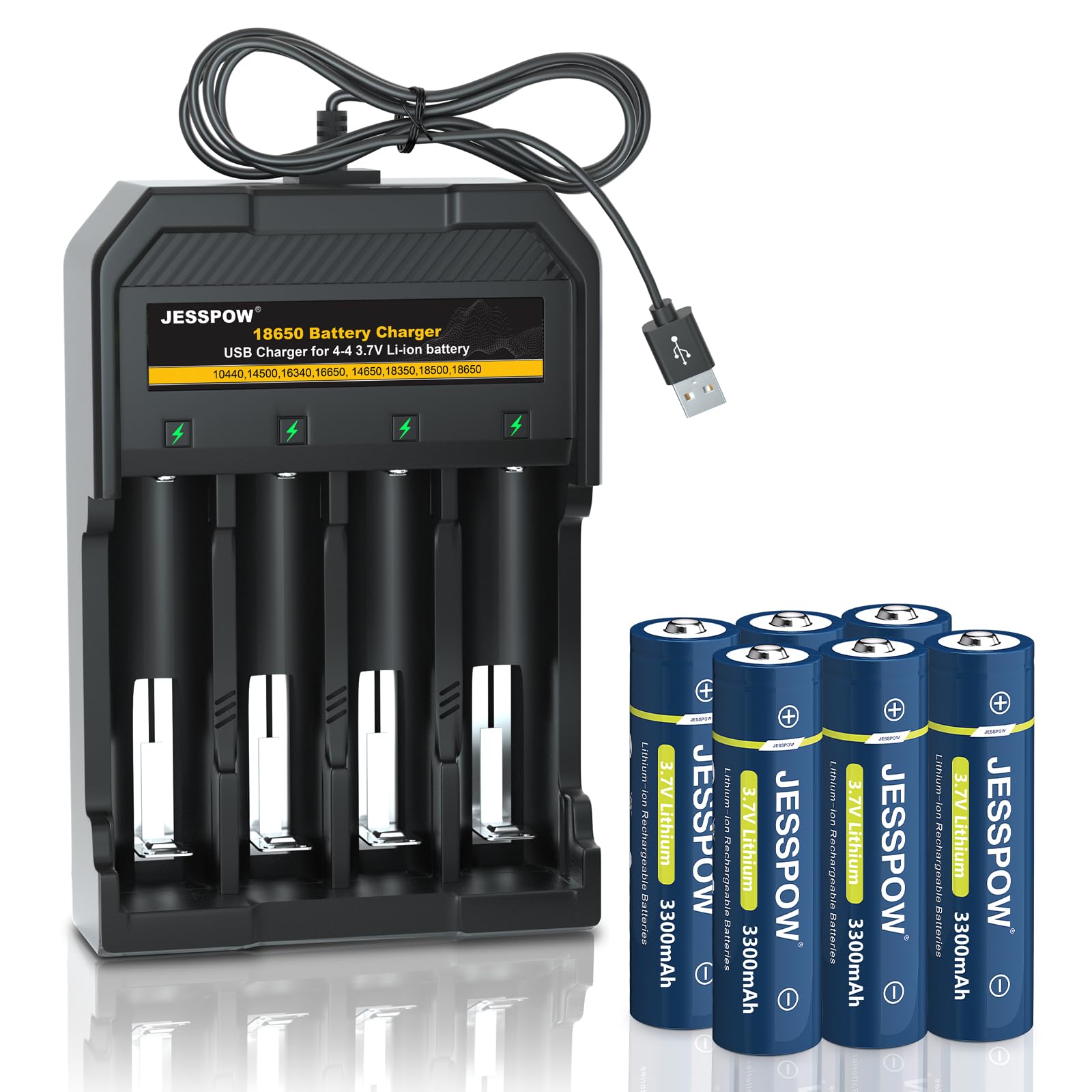 6 Pack Rechargeable Battery with Charger for Headlamps Flashlight Small Fan Outdoor Garden Lights Button Top Type