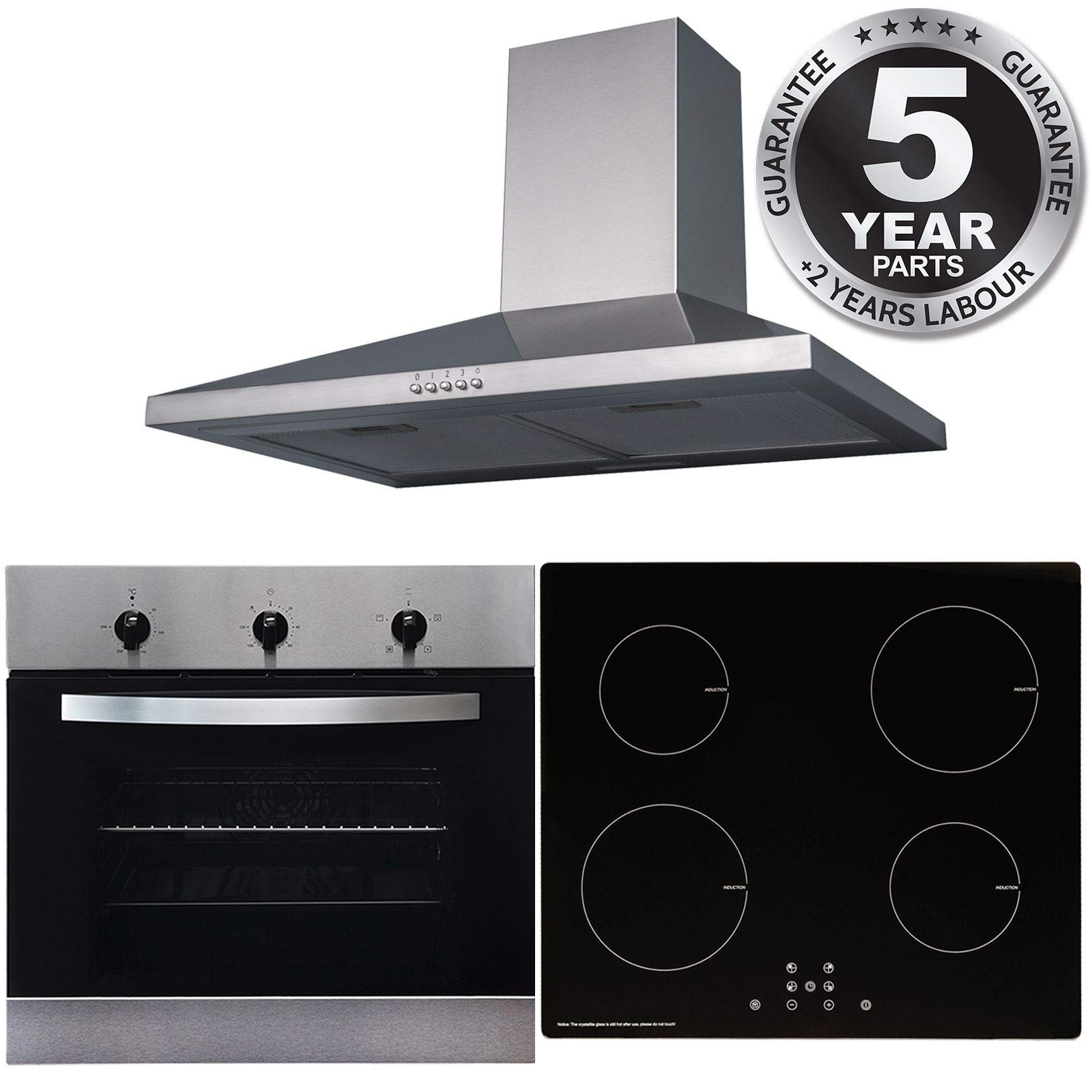 SIA 60cm Stainless Steel Single Fan Oven, 4 Zone Induction Hob And Cooker Hood — view 9
