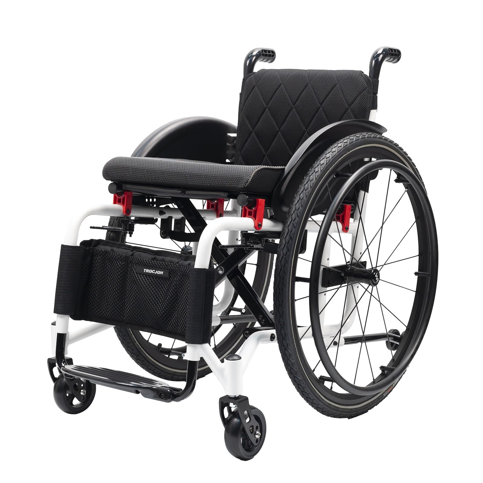 Sedia a Rotelle Pieghevole ad Autospinta, Leggera, Alluminio | Freno manuale, Poggiapiedi pieghevoli, Carrozzina da Transito，per disabili(White,15.7in Seat Width)