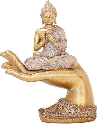 Estatua de Buda para Decoración del Hogar en Oro 8.7" - Estatuas de Buda para Decoración Zen - Estatua de Buda Grande para Decoración Espiritual -