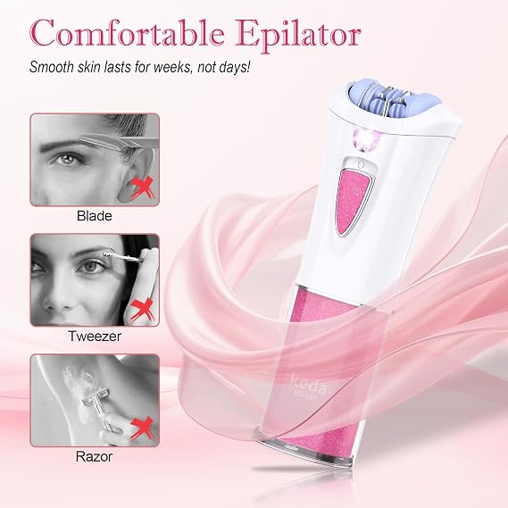 Skin Epilator, 2026 New Epilators Hair Removal for Face, Smooth Glide Epilators for Women with LED Light, Cordless Facial Hair Removal for Bikini Arm Legs Underarm, Portable Epilator