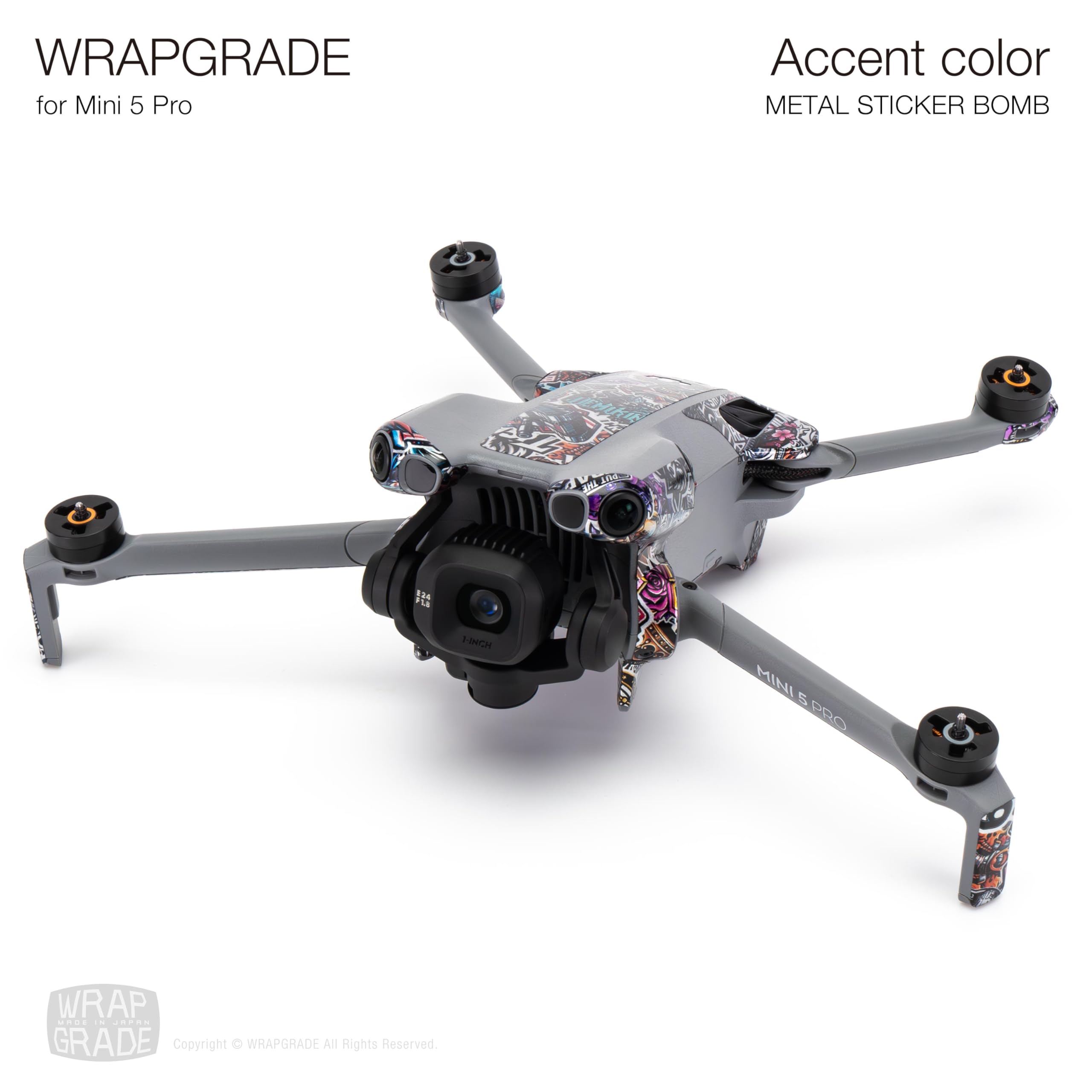 WRAPGRADE Skin Stickers Compatible with DJI Mini 5 Pro Accent Colour (METAL STICKER BOMB), METAIL STICKER BOMB - Image 3