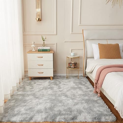 Miniatura 3 de AMTOVO Alfombras de área para sala de estar, 5 x 7 pies, teñido anudado, gris claro, alfombra grande y esponjosa, alfombra para dormitorio, alfombra