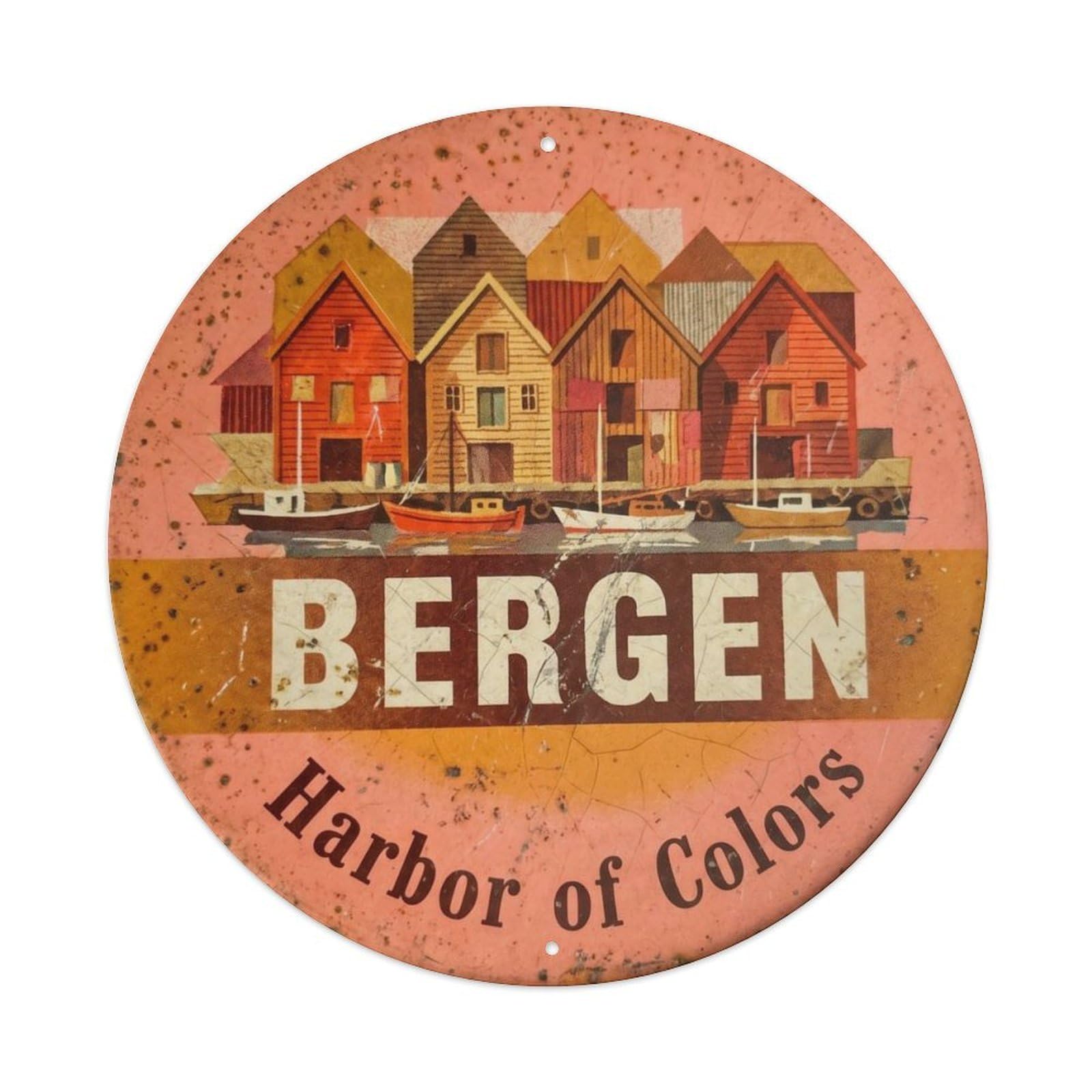 Wharf Colorful Kitchen Harbor Metal Tin Sign Plaque Wall Decor for Cafe, Club Bar, Office, Home Garden Round Metal Poster 8x8Inch