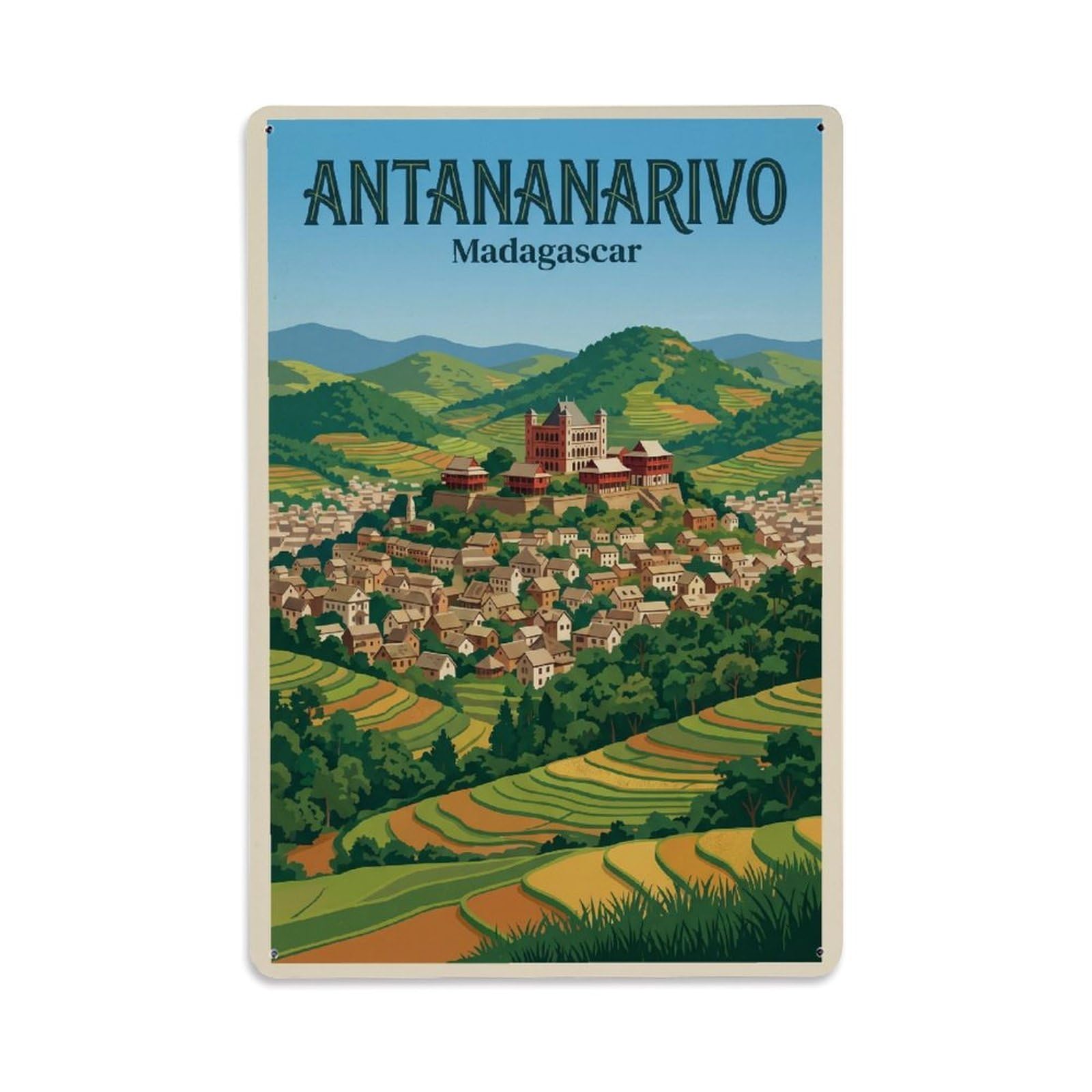 Metal Tin Sign Travel Retro Madagascar Antananarivo