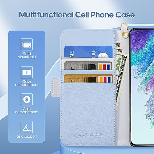 Miniatura 3 de Funda para Galaxy S21 FE 5G de 6.4 pulgadas, funda tipo cartera de piel sintética, funda tipo cartera con tapa para libro a prueba de golpes, TPU de