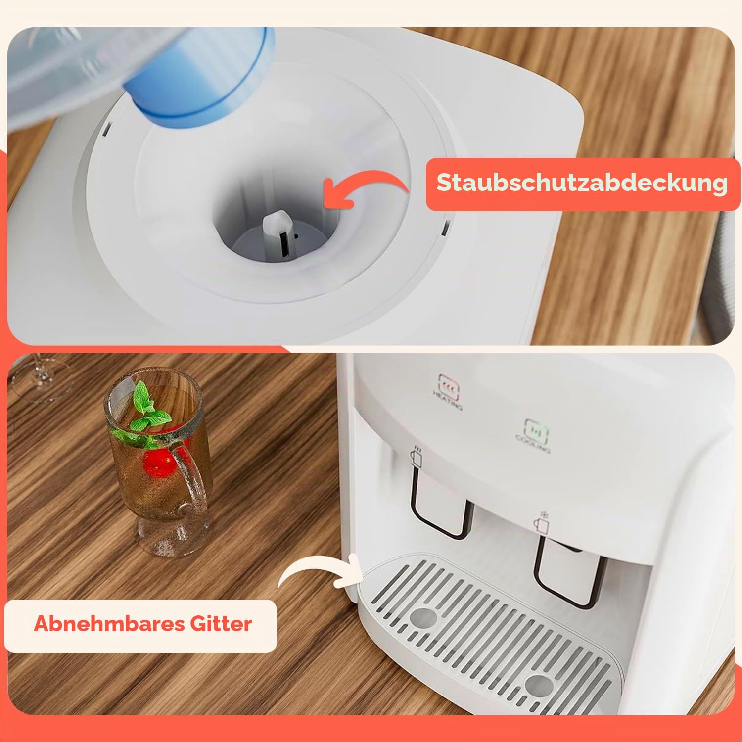 Avilia Elektrischer Wasserspender – Wasserspender mit 2 Temperaturen mit Heizung 500 W und Kühlung 70 W – Tank aus Edelstahl, 29 x 38 x 28 cm – kompatibel mit Trinkflaschen 3-5 Liter