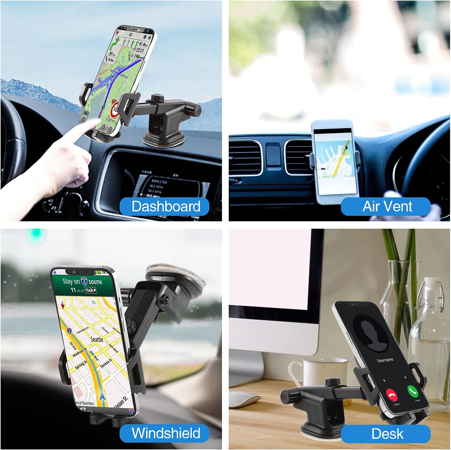 Car Phone Holder Mount, Long Arm Dashboard Windshield Vent Car Phone Holder Compatible with iPhone13 12 11 Pro Max XS X , Samsung &All Smartphones : Cell Phones & Accessories