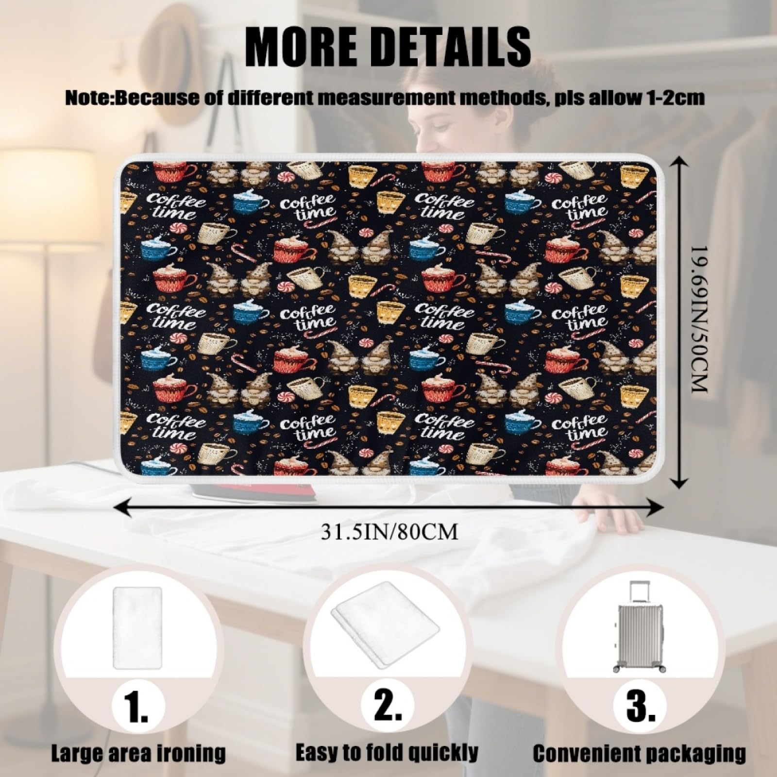Bügelmatte Kaffee Rot Blau Bügeleinlage Faltbares Hitzebeständig Waschbar Bügelauflage für Tisch und andere Oberflächen Bügelbrett Unterlage rutschfeste Bügeldecke 80x50cm (2 Stück)