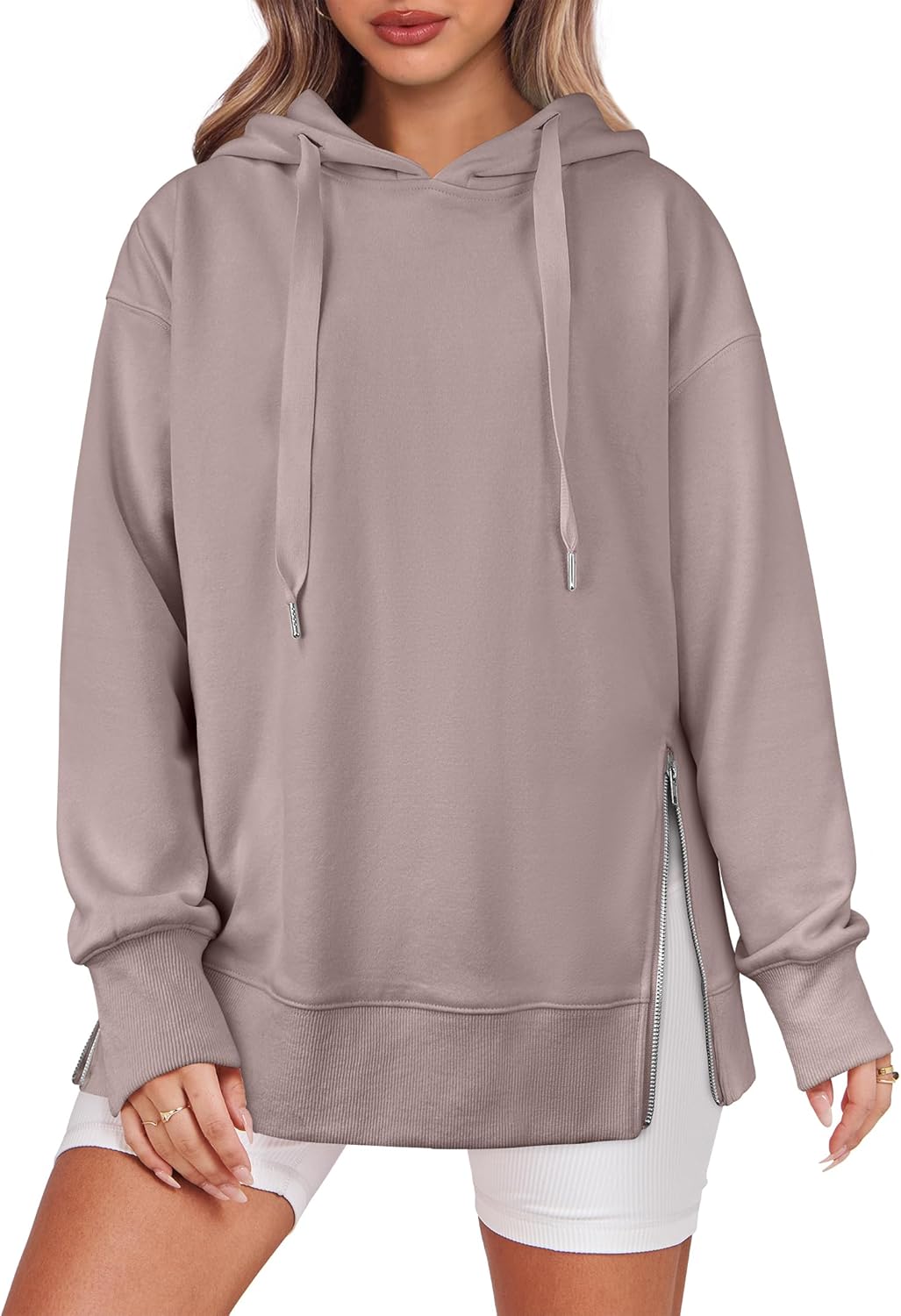ANRABESS Women Oversized Hoodies Side Zipper Fleece Long Sweatshirts Lightweight Tunic Pullover 2025 Fall Trendy Clothes
