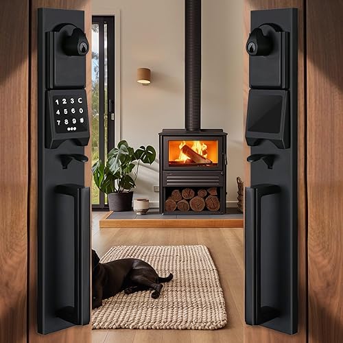 NEWBANG Left-Handed Matte Black Electronic Smart Handleset with Keypad Lock for Double Front Door(Keys Reserved),MDHST2016DB-E-SET-LH