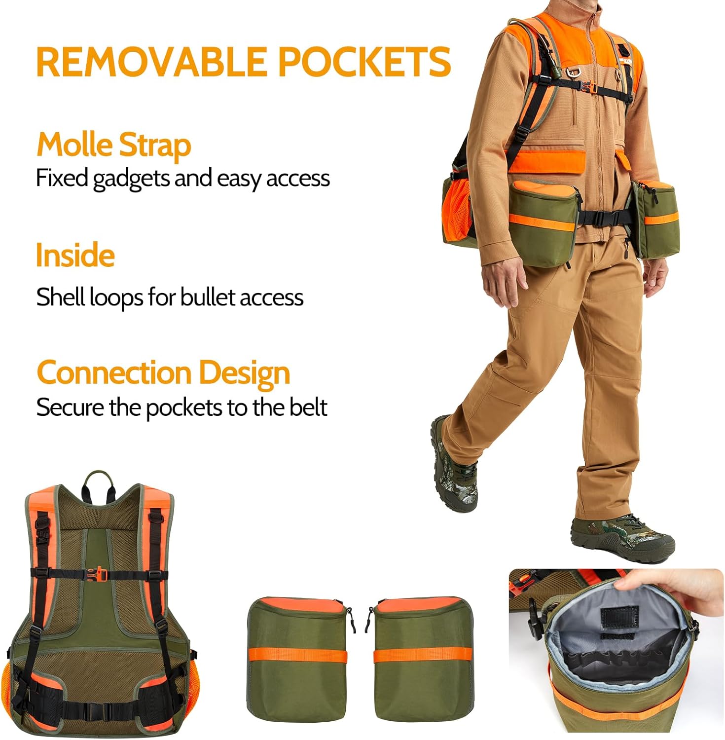 NEW VIEW Upland Hunting Vest for Men - Blaze Orange, Pheasant Hunting Backpack for Bird, Upland Strap Bag with Game Pouch for Quail Hunting