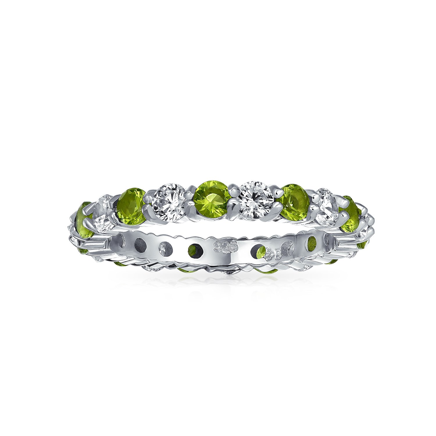 Bling Jewelry Personalisierbarer Ewigkeitsring aus 925er Sterlingsilber, dünn, stapelbar, Zirkonia, Kanalfassung, künstlicher Edelstein, 12 Geburtsmonatsfarben, 3 mm