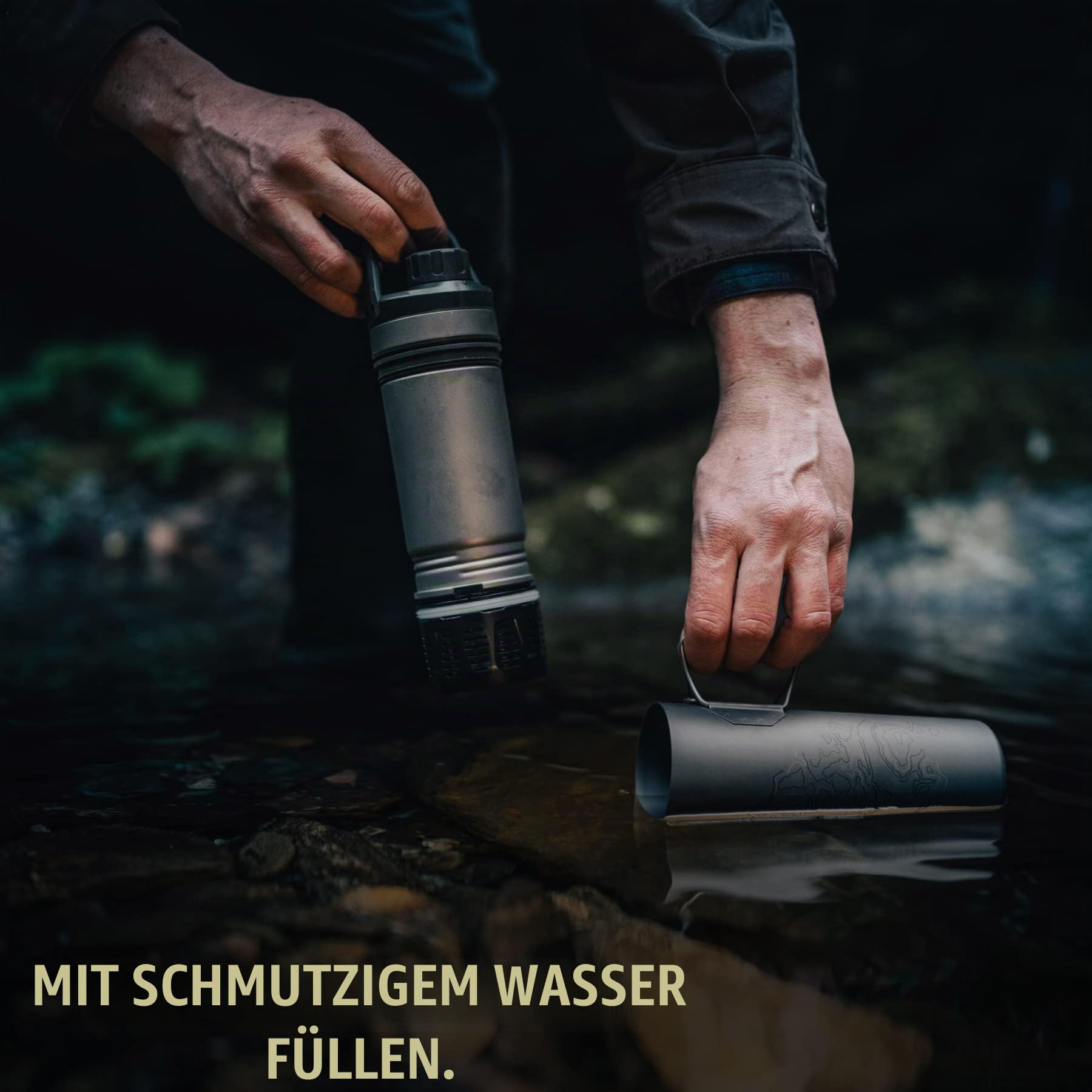 GRAYL Titanium UltraPress 500ml Wasserfilterflasche Olive Drab - Filter für Wandern, Camping, Survival, Reisen