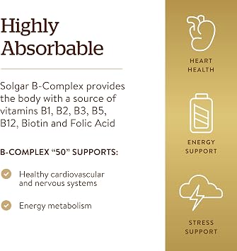 Solgar B-Complex 50, 250 Vegetable Capsules - Energy Metabolism, Cardiovascular Support, Nervous System Support - Non-GMO, Vegan, Gluten Free, Dairy Free, Kosher - 250 Servings
