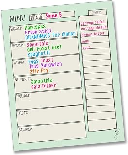 Jennakate Mint Magnetic Menu Dry Erase - 11"x14" -Ideal for Shopping List, Checklist, Health and Diabetic Meal Planner - Family Command Center