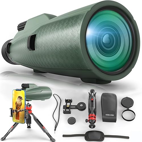 Telescopio monocular para exteriores de 12 x 50 con adaptador de teléfono para observación de estrellas, observación de aves, caza,