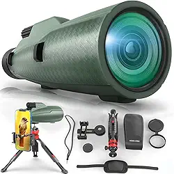 Telescópio monocular 12 x 50 para ambientes externos com adaptador de smartphone para observação de estrelas, observação de pássaros, caça, à prova de poeira, monóculo HD impermeável para adultos com suporte de telefone e tripé de metal hd360pro