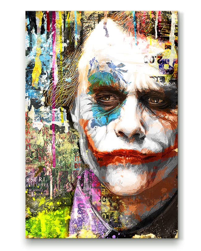 Tableau décoratif Pop Art - Inspiration Joker DC Comics Batman - Toile imprimée sur châssis - Décoration Murale Salon Chambre (60cm x 90cm)