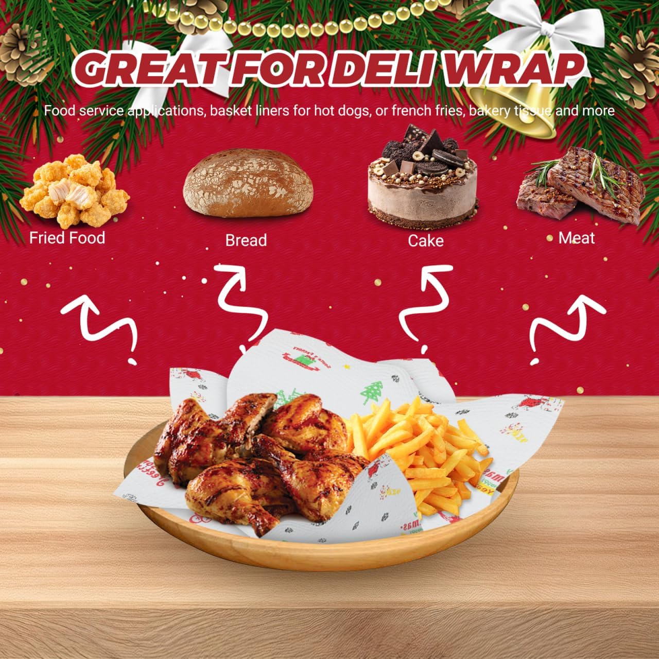 Christmas Kitchen Paper Towel: 2 Rolls Grease Proof Food Paper Fried Food Wrapping Fried Snacks Xmas Liners