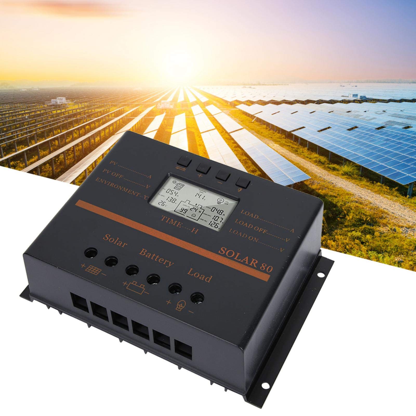 Controlador de carga, 12V 24V Auto 80A PWM Controlador de carga solar Panel solar Regulador de carga Pantalla LCD Solar