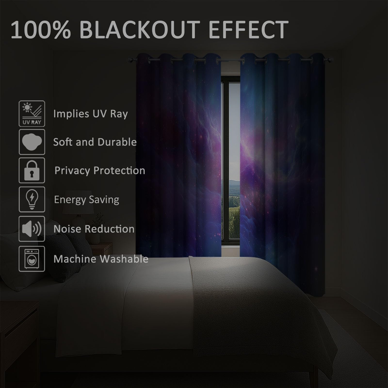 Vorhänge Blickdicht Traum Universum, Verdunkelungsvorhänge Gradient Nebel Gardinen mit Ösen 2er Set für Schlafzimmer Wohnzimmer Kinderzimmer Fensterdekoration H 245 x B 140 cm
