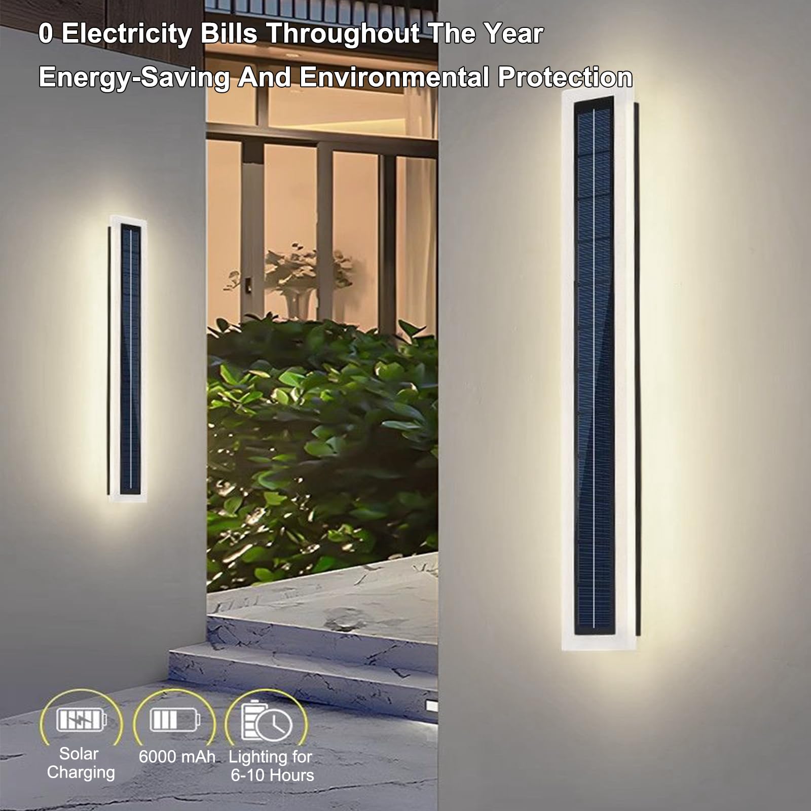 Solar Wandleuchte Aussen 60cm LED Solarlampen für Außen Wand 10W Solarbetrieben Kabellos Lange Außenwandleuchten Wasserdichte Acryl Wandlampe mit Druckknopf Schalter, Warmweiß Lampe
