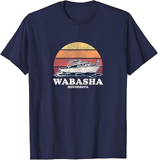 Wabasha MN Vintage Boating 70s Retro Boat Design T-Shirt