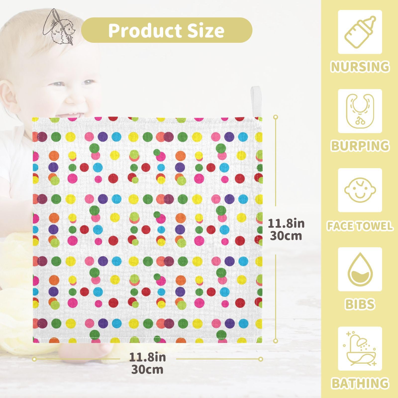 Kigai Color Circular Wave Point Baby Washcloths,3pcs Ultra Soft Absorbent Towel,Newborn Bath Face Towel, Natural Reusable Baby Wipes for Sensitive Skin, Baby Registry as Shower