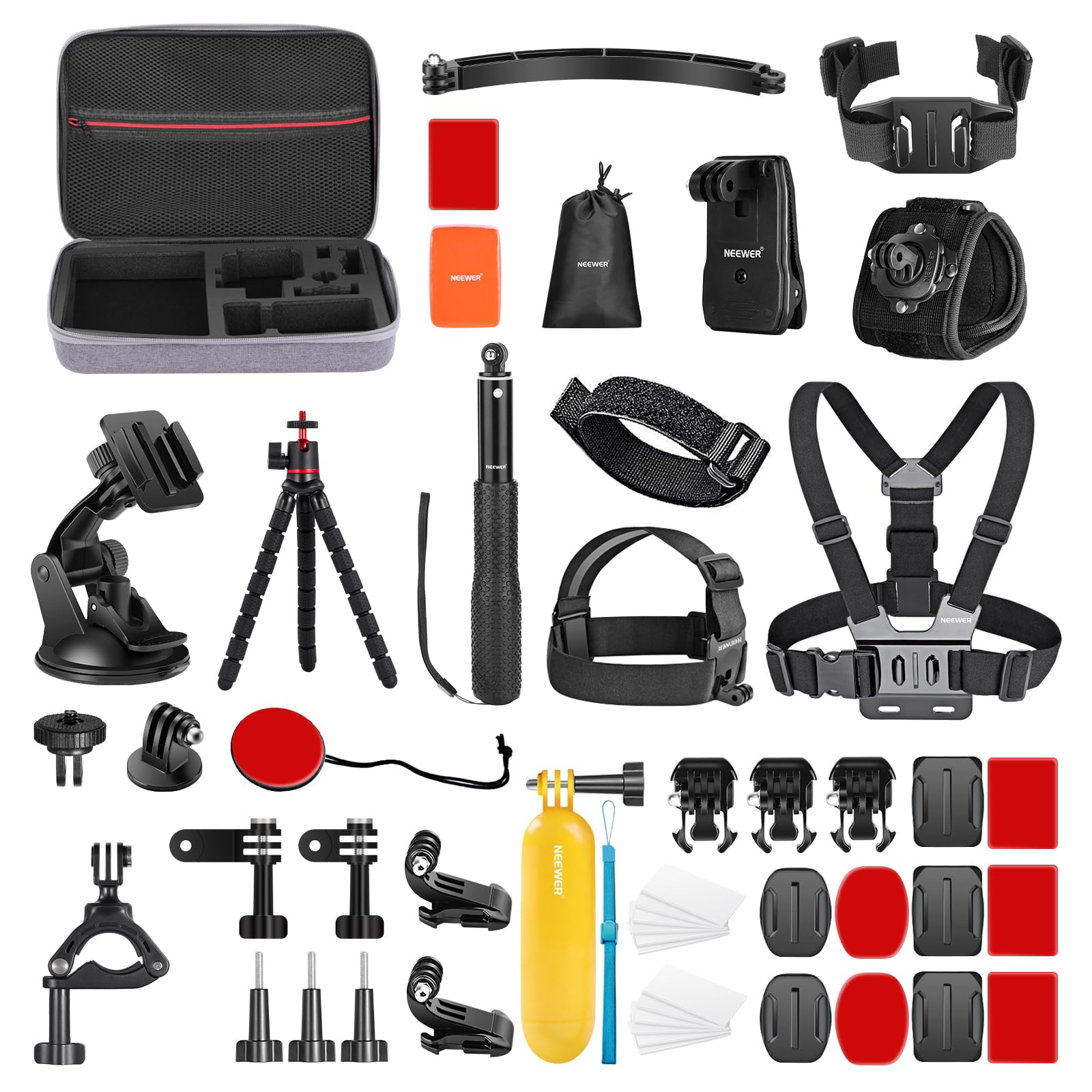NEEWER 50 In 1 Action 5 Camera Accessory Kit Compatible with GoPro Hero 13 12 11 DJI OSMO 4 3 2 Insta360 X4 X3 SJCAM AKASO VicTsing APEMAN Campark Sony Sports DV with GP-10 Action Camera Pole Mount