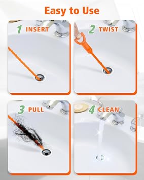 Drain Clog Remover, 25-Inch Drain Hair Removal Tool, Drain Hair Remover Plumbing Snake, Drain Cleaner Hair Clog Remover, Shower Drain Hair Catcher, Easy & Quik to Use on Most Drains - 6 Pack