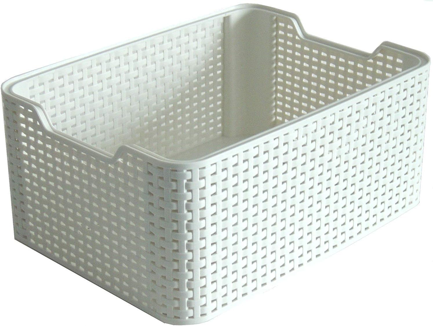 CURVER Style Rattan Effect Kitchen, Living room, Bathroom, Bedroom, Utility Small Rectangular Storage Basket 6 Litres - White