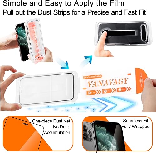 Miniatura 5 de VANAVAGY Protector de pantalla de vidrio compatible con iPhone 13 Pro de 6.1 pulgadas, 2 unidades, resistente a los arañazos, protector inclinado