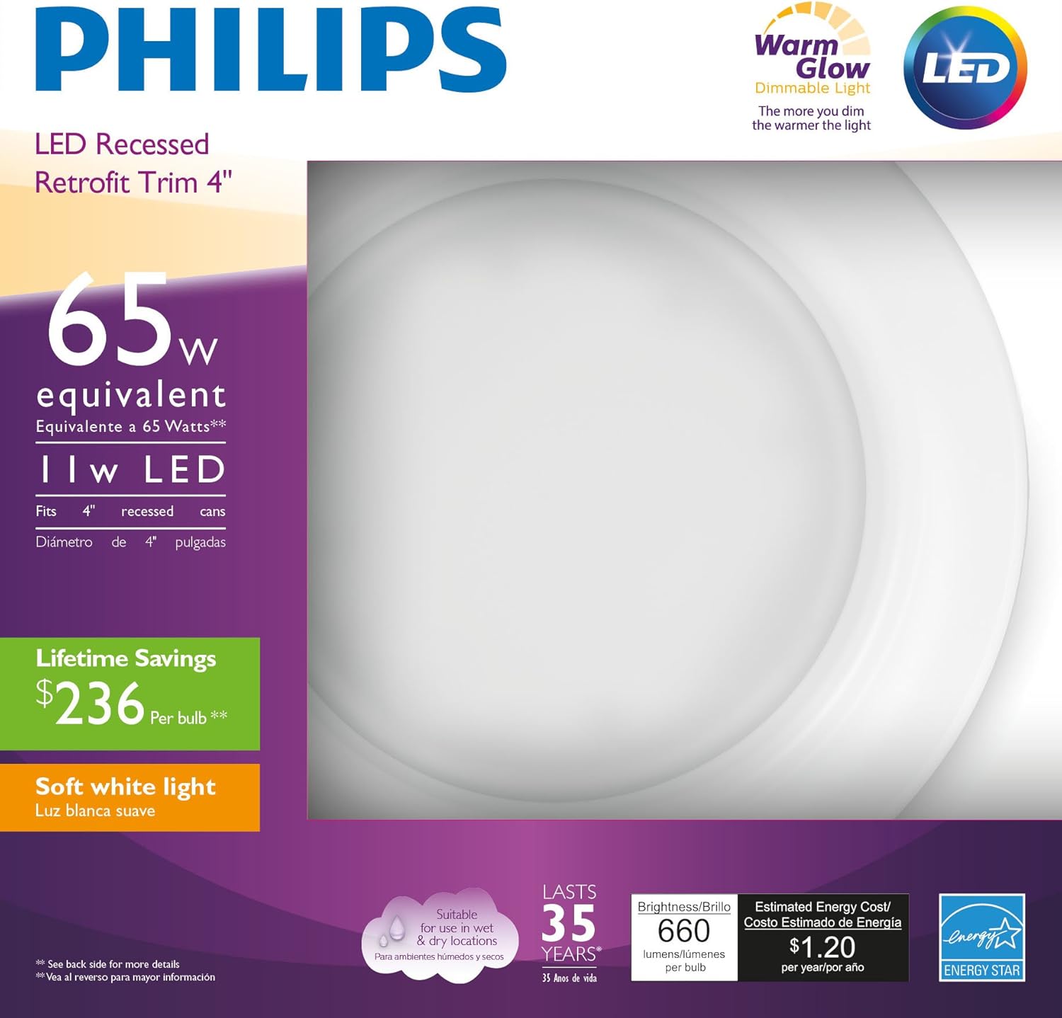 LED DL 65W WG 4" Bulb