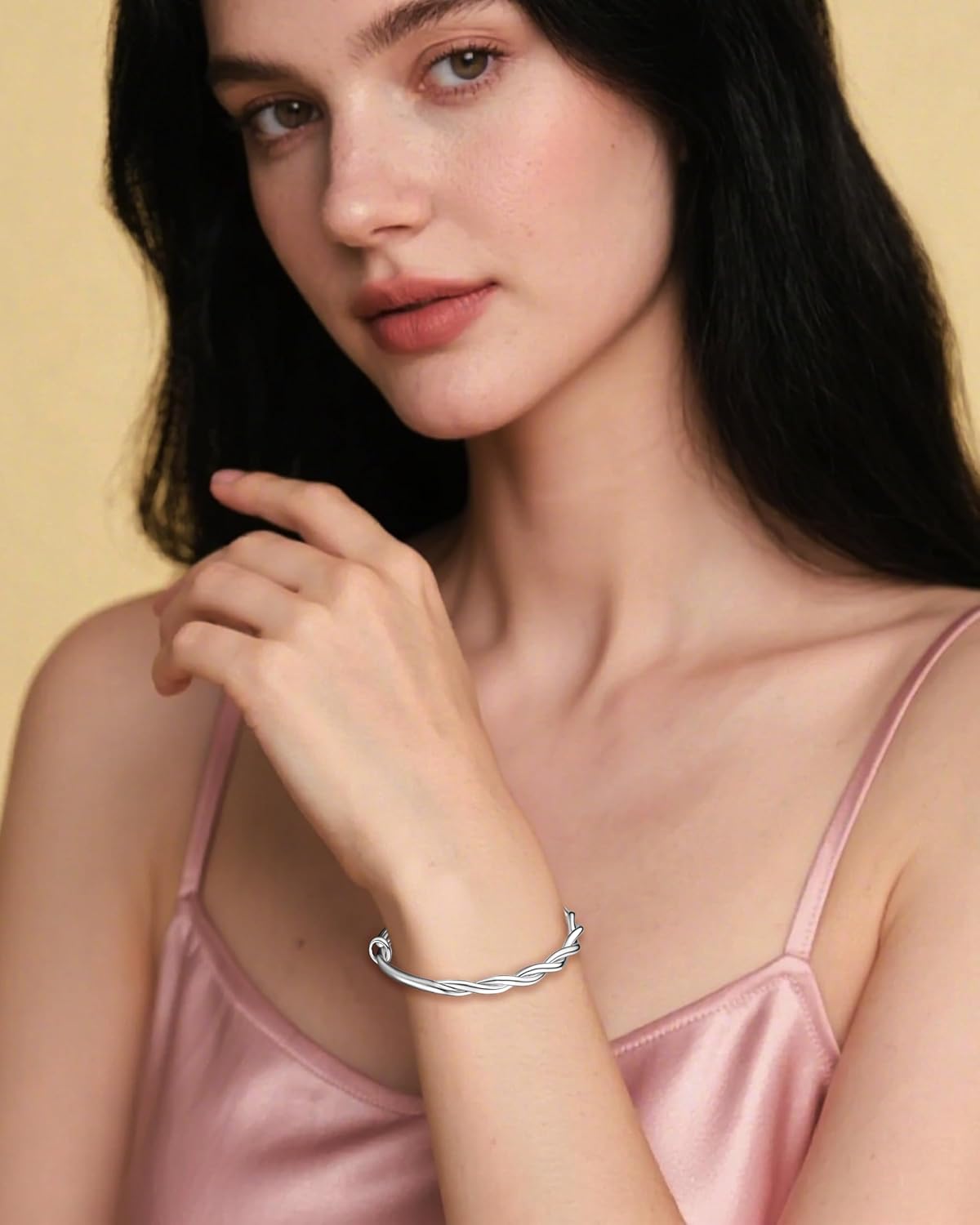 925 Sterling Silver Handmade Minimalist Mobius-inspired Light Silver Bangle Bracelet for Women, Adjustable Twisted Open Cuff Bangle, Matte Silver Jewelry with Simple Elegant Design - Image 6