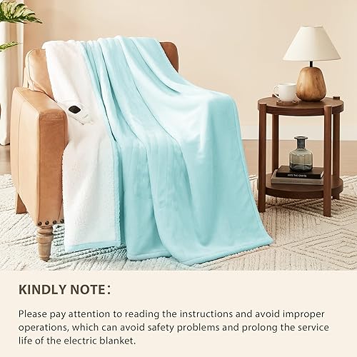 Miniatura 117 de Homemate - Manta eléctrica térmica con apagado automático en 1, 2, 4, 6 u 8 h, 10 niveles de calor, tela de franela y sherpa, protección contra 01