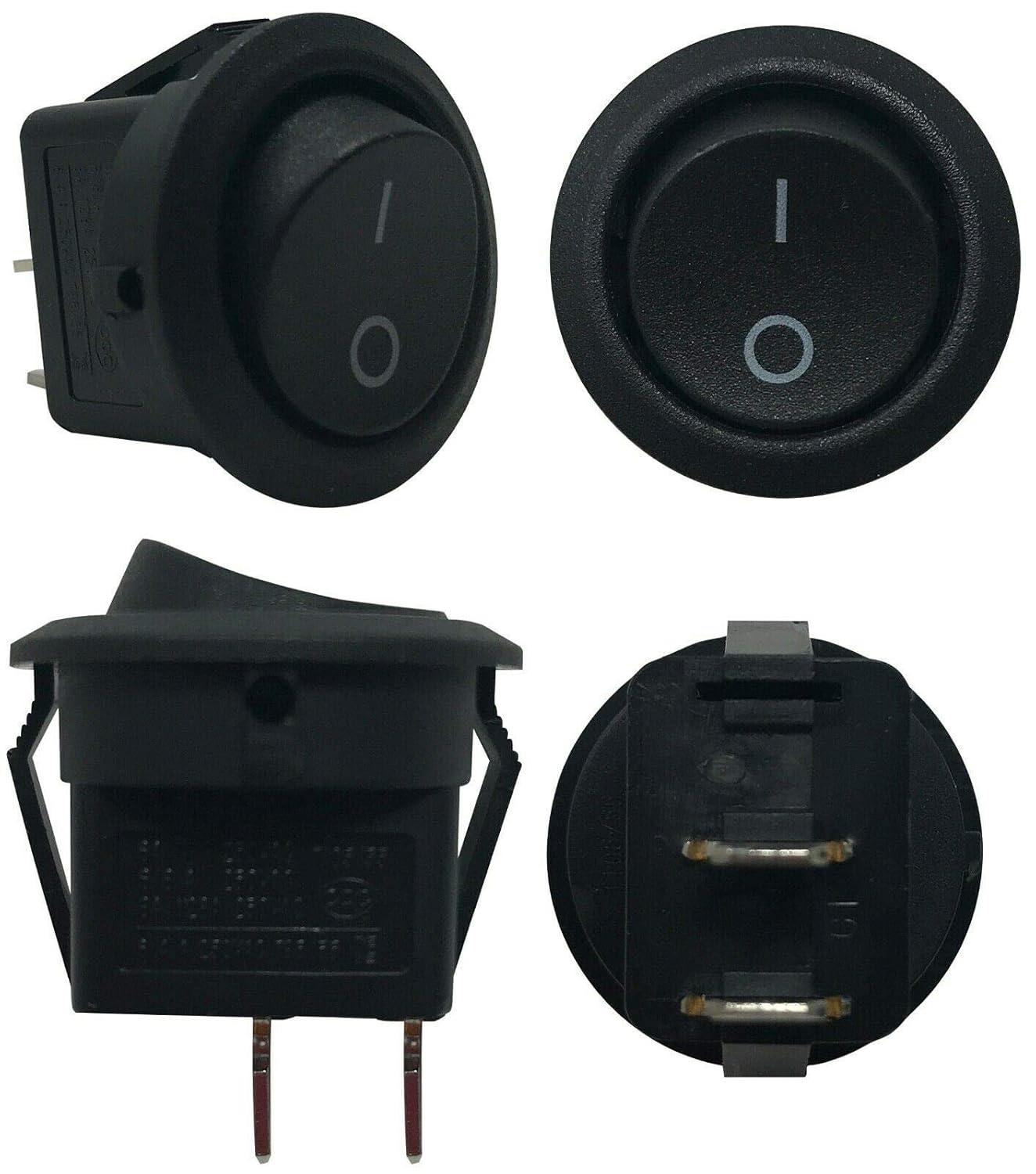Sherco-Auto 4 Pack Black Non-Illuminated Latching Down/Off/ON Round Rocker Switches - 12V 20A Toggle Switch Assortment Kit - Made in USA with All-American Materials