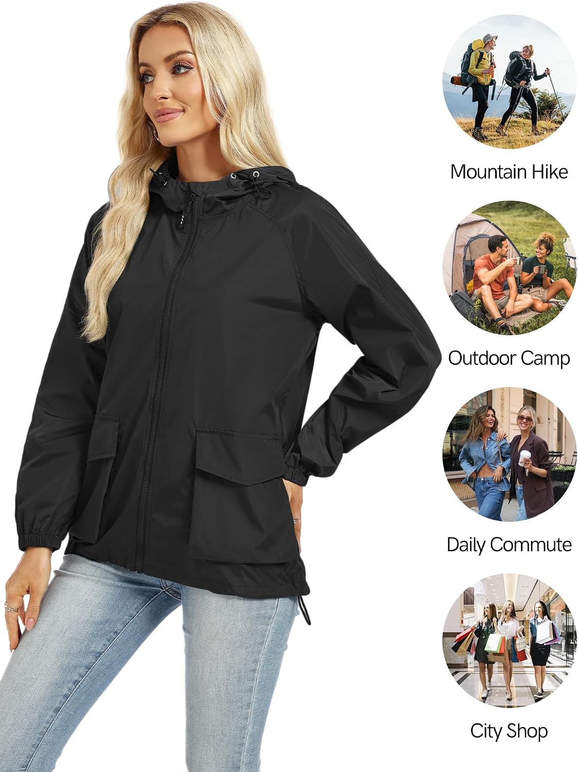 Avoogue Lightweight Rain Jacket Packable Hooded Waterproof Windbreaker