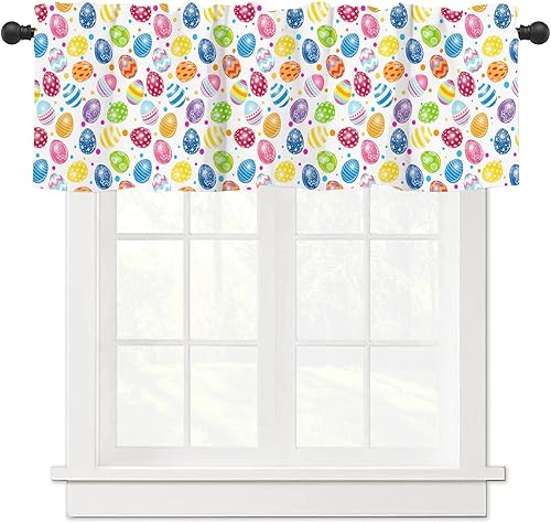 Cenefa de Pascua para cocina, huevos coloridos, bolsillo para barra, cenefas cortas de Pascua para ventanas, tratamiento de ventana pastel para