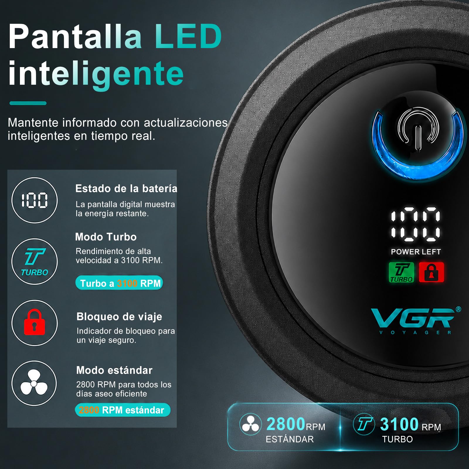 VGR 373 Afeitadora Cabeza Hombre 6D, Máquina Afeitar Cabeza, IPX5, Viaje