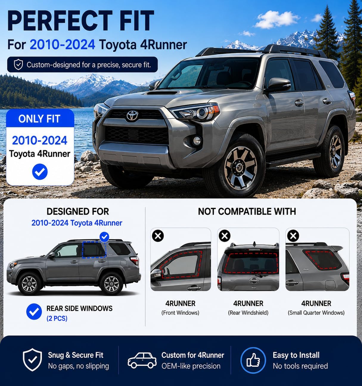 Car Window Shades for 2010-2024 Toyota 4Runner Rear Window Mesh Sun Shade image 5