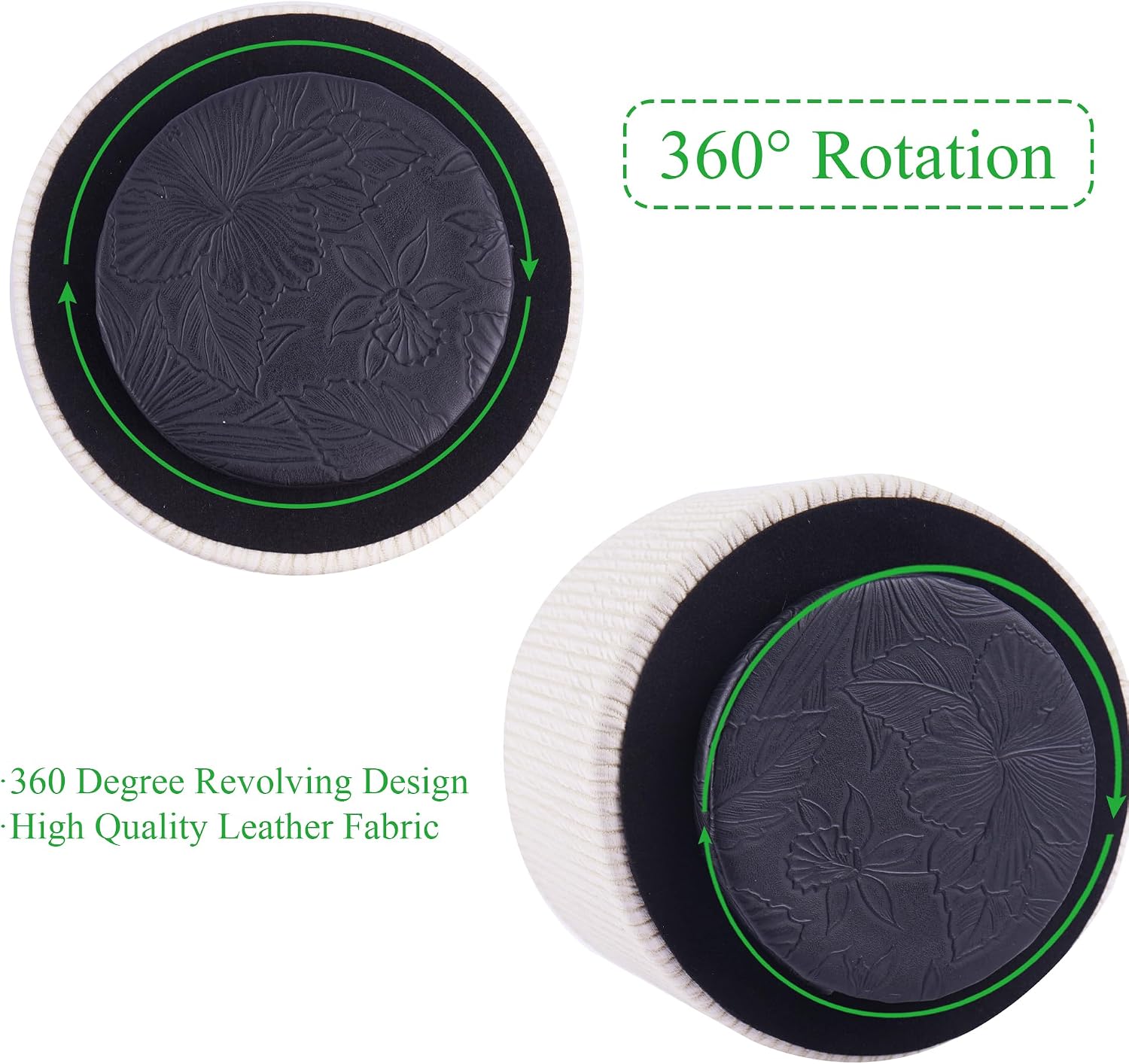 Round Leather Art Supply Organizer,Remote Control Holder,360 Degree Spinning,Multi-Functional Pencil Holder,4 Compartments Desktop Stationary Organizer(1-Wood Beige)