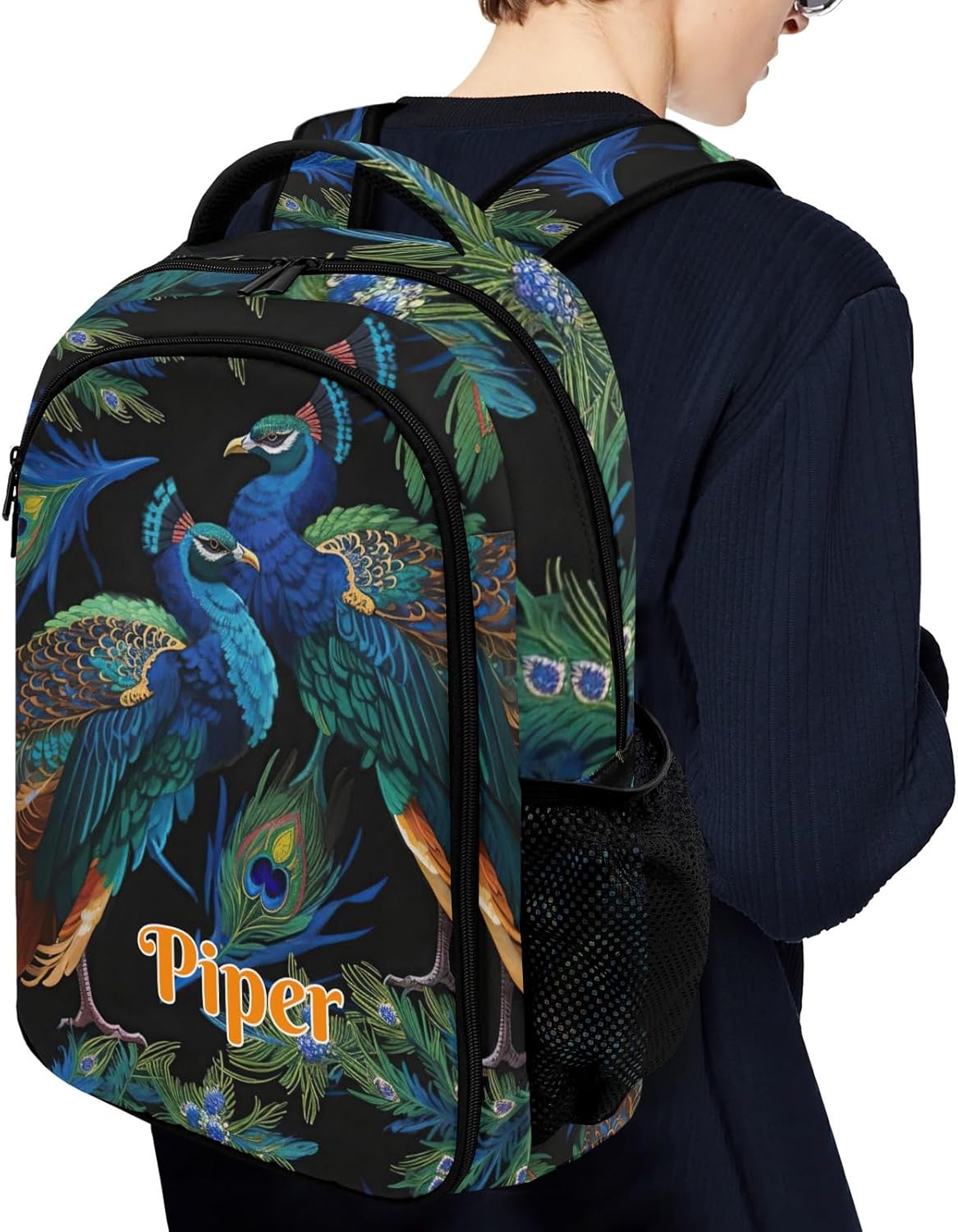 XOZOTY Peacock Personalized with Name for Men Women Shoulder Bag Laptop Bag Bookbag