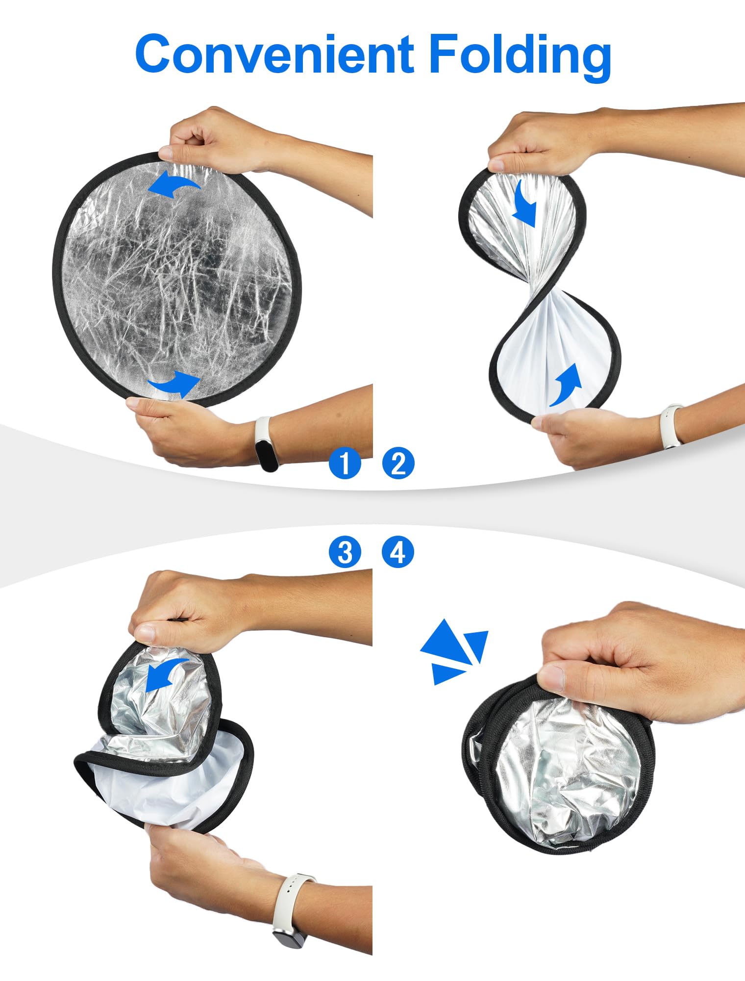 Selens 2 in 1 Foldable 17inch/45cm Light Reflector,Collapsible Disc Photography Reflector Silver,White for Portable Portrait Photography and Outdoor Lighting