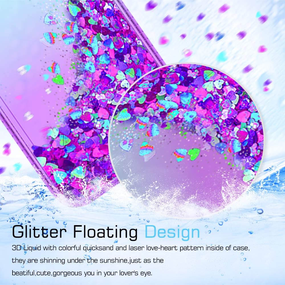 LeYi Compatible for iPhone XR Case with Tempered Glass Screen Protector [2 Pack] for Girls Women, Glitter Bling Liquid Cute Clear Protective Phone Cover Cases for Apple iPhone 10 XR 10XR, Teal/Purple