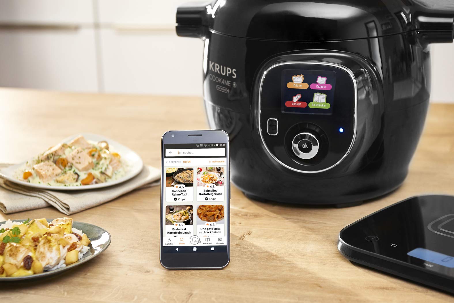 Krups CZ8568 Cook4Me + Grameez Multikocher inkl. vernetzte Küchenwaage | 1600 Watt | 6 Kochstufen | Fassungsvermögen: 6 Liter | kompatibel mit der Cook4Me App | schwarz/grau