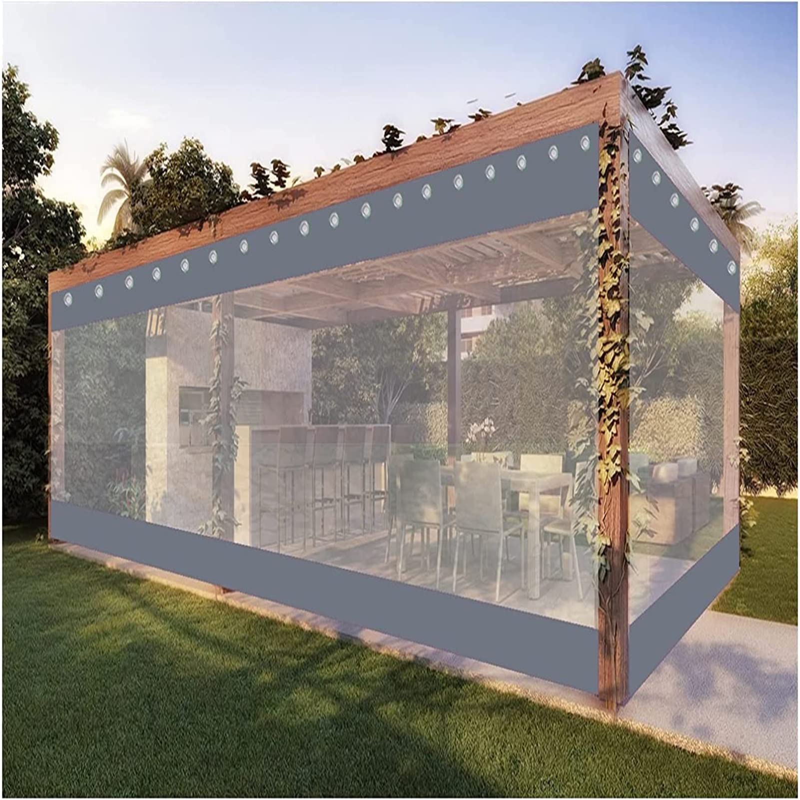 AWSAD Transparente Abdeckplane Mit Ösen – 0,12 Mm Stark, Wasserdicht, Für Pavillon, Balkon, Garten (Größe: 1x2 M)