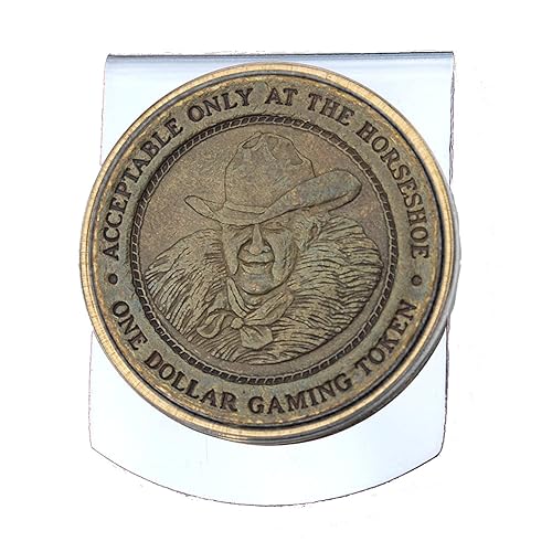 Vintage Binions Horseshoe Club Casino 1 Dollar Gaming Token Stainless Steel Large Wide Design Money Clip NEW - Las Vegas, NV