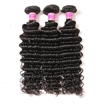 VRBest Brazilian Deep Wave 100% Unprocessed Virgin Brazilian Hair 3 Bundles Deep Curly Human Hair Extensions Natural Color (22 24 26)