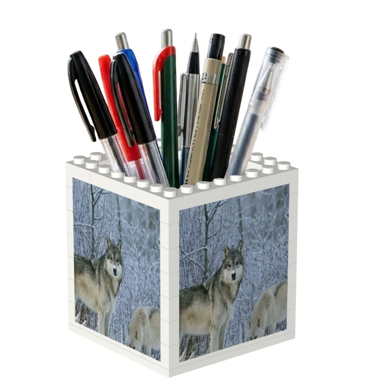 Poadnly Wild Animals Wolf Printed, Pen Pot Pencil Holder for Office Home School, Compact Desk Organiser for Office Stationery